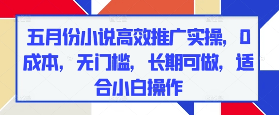 五月份小说高效推广实操，0成本，无门槛，长期可做，适合小白操作-项目吧