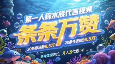 第一人称水族代言视频,条条万赞,20条作品涨粉7.8W,多种变现方式月入五位数-项目吧