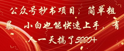 公众号抄书项目，简单粗暴，小白也能快速上手，有人一天搞了1k+-项目吧