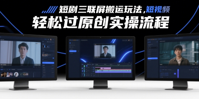 短剧三联屏搬运玩法，短剧搬运轻松过原创实操流程-项目吧