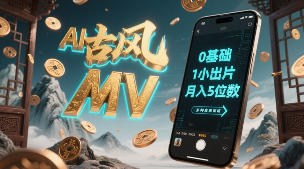 AI一键生成古风音乐MV,0剪辑基础1小时出片,多种变现渠道,一部手机月入5位数-项目吧