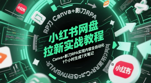 小红书网盘拉新实战教程，Canva+影刀RPA实现内容全自动化，1个小时生成7天笔记-项目吧