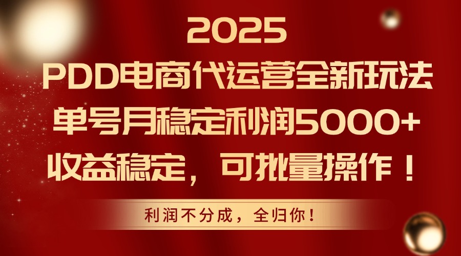 2025PDD电商代运营全新玩法,单号月稳定利润5000+,收益稳定,可批量操作-项目吧