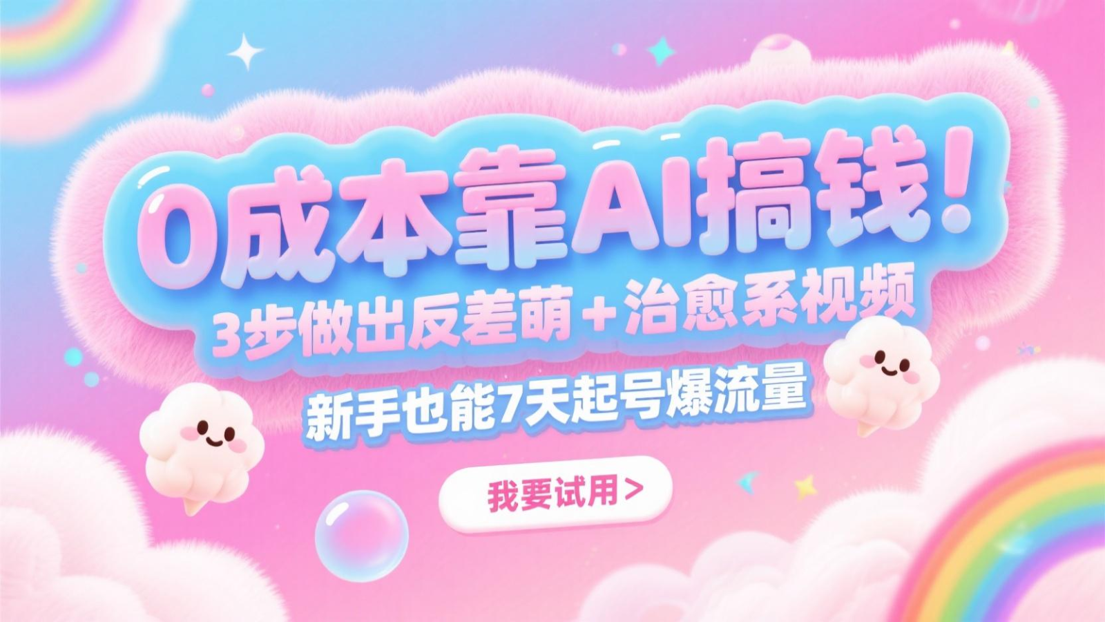 0成本靠AI搞钱!3步做出反差萌+治愈系视频,新手也能7天起号爆流量,月入5位数-项目吧