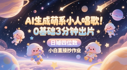 AI生成萌系小人唱歌,0基础3分钟出片,28个作品涨粉8.9W,单条最高19W赞,日入四位数,小白直接抄作业-项目吧