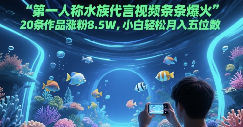 第一人称水族代言视频条条爆火，20条作品涨粉8.5W，小白轻松月入五位数-项目吧