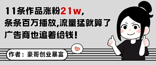 11条作品涨粉21W，条条百W播放，流量猛就算了，广告商也追着给钱-项目吧