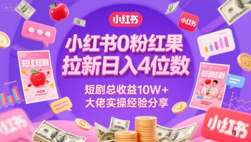 小红书0粉红果短剧拉新日入4位,数短剧总收益10W+大佬实操经验分享-项目吧