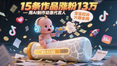 用AI制作幼崽代言人,宝宝的控诉火爆全网,15条作品涨粉13W,单号月入5位数实操教程-项目吧