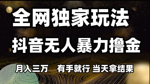 全网独家玩法抖音无人暴力撸金,月入3W,有手就行,当天拿结果【揭秘】-项目吧