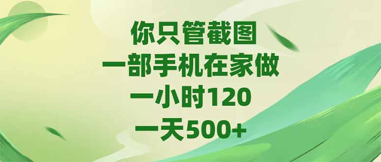 你只管截图，一部手机在家做，一小时120，-天500+-项目吧