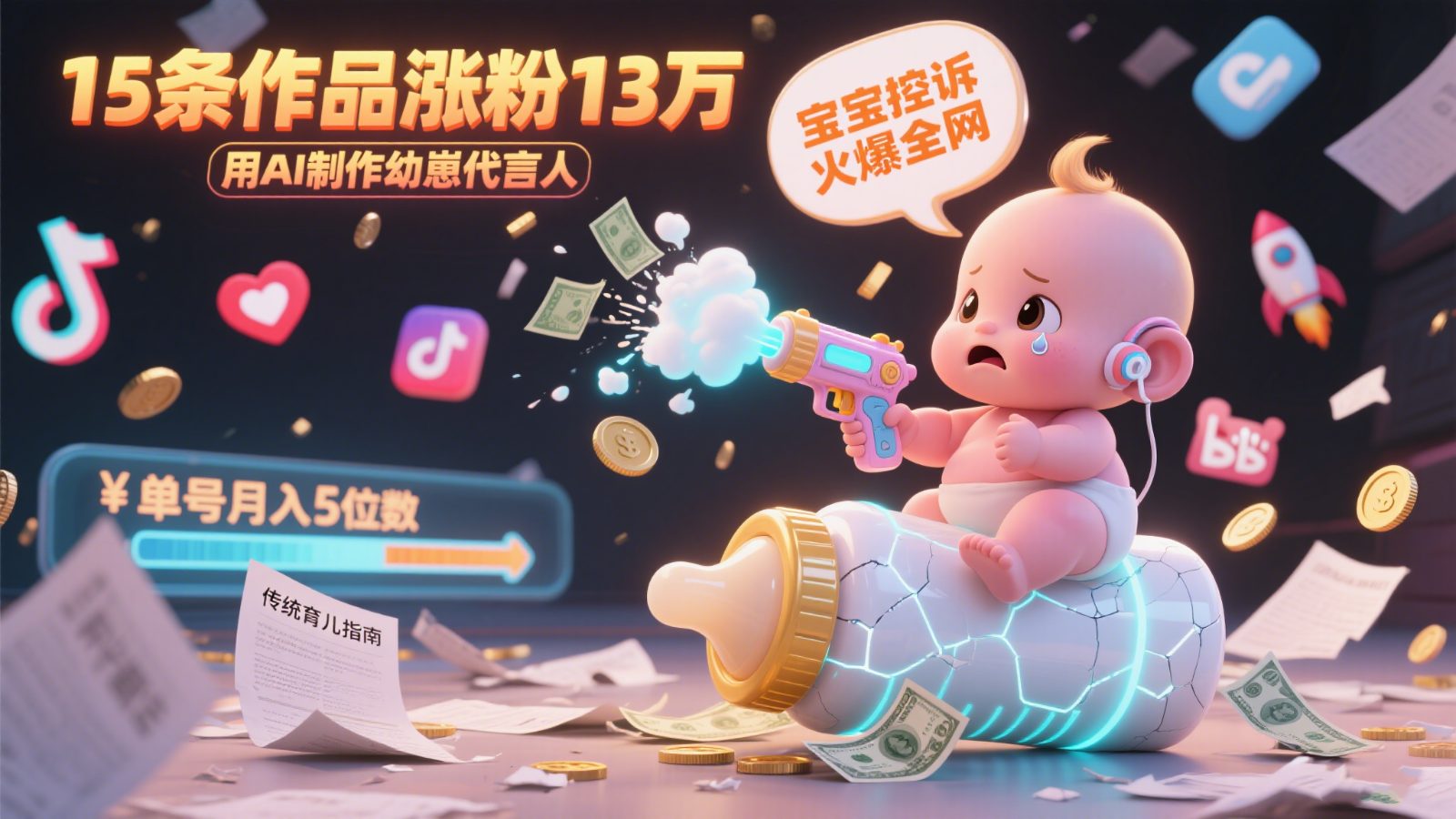 用AI制作幼崽代言人,宝宝的控诉火爆全网,15条作品涨粉13万,单号月入5位数实操教程-项目吧