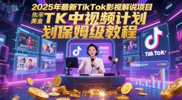 2025年最新TikTok影视解说项目,新手也能挣美金,TK中视频计划保姆级教程-项目吧