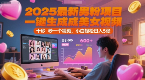 2025最新男粉项目,一键生成美女视频,日引600+色粉 十秒一个视频,小白轻松日入5张【揭秘】-项目吧