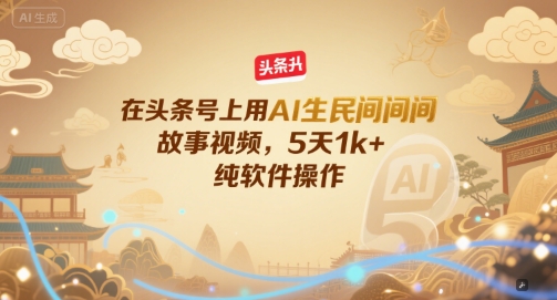 在头条号上用AI生民间故事视频,5天1k+,纯软件操作-项目吧