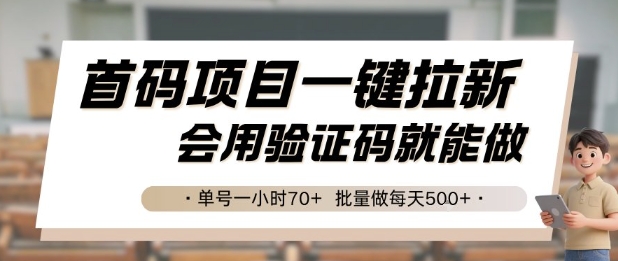 首码项目一键拉新，会用验证码就能做 单号一小时70+，批量做每天5张【揭秘】-项目吧