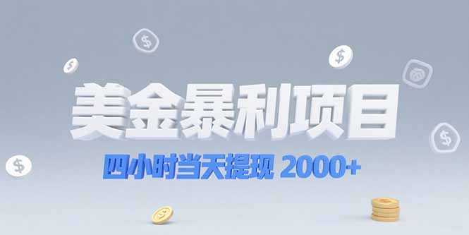 美金暴利项目，四小时当天提现 2000+机会留给会选赛道的人-项目吧