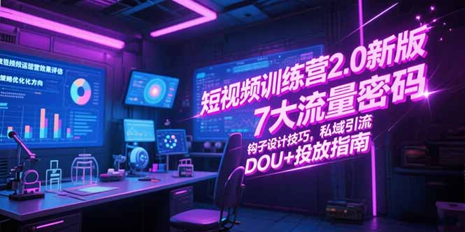 短视频训练营2.0新版,7大流量密码/钩子设计技巧/私域引流/DOU+投放指南-项目吧