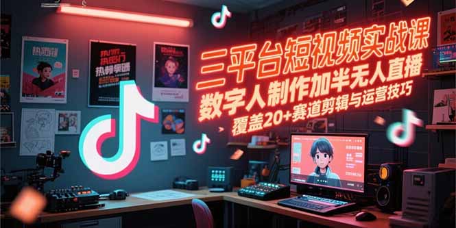 三平台短视频实战课,数字人制作加半无人直播,覆盖20+赛道剪辑与运营技巧-项目吧