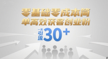 零基础零成本简单高效获客创业粉，一天引流30+-项目吧