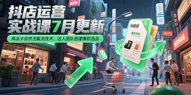 抖店运营实战课7月更新,商品卡自然流截流技术,达人团队搭建爆款选品-项目吧