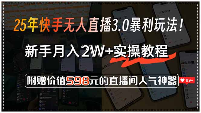 25年快手无人直播3.0暴利玩法!,新手月入2W+实操教程,附赠价值598元…-项目吧