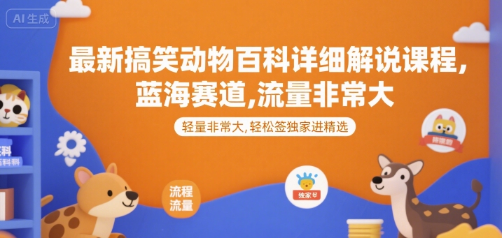 最新搞笑动物百科详细解说课程,蓝海赛道,流量非常大,轻松签独家进精选-项目吧