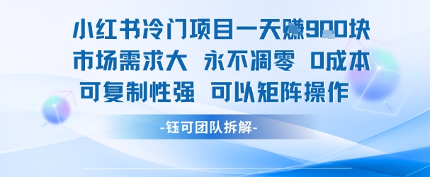 小红书冷门项目一天收益9张，市场需求大，0成本，可复制性强可以矩阵操作-项目吧