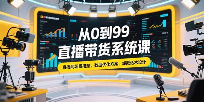 从0到99直播带货系统课,直播间场景搭建,数据优化方案,爆款话术设计-项目吧