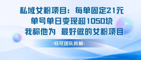 私域女粉项目：每单固定21块，单日变现超1k+，最好做的女粉项目-项目吧