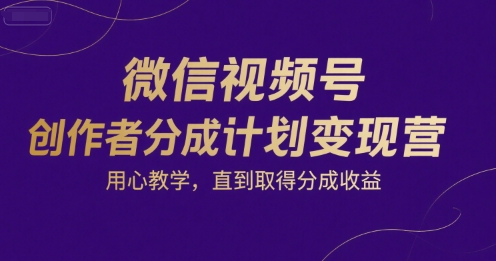 微信视频号创作者分成计划变现营,用心教学,直到取得分成收益-项目吧