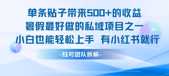 单条贴子带来5张的收益,暑假最好做的私域项目之一,小白也能轻松上手,有小红书就行-项目吧