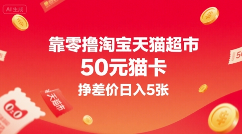 靠零撸淘宝天猫超市50元猫卡,挣差价日入5张-项目吧