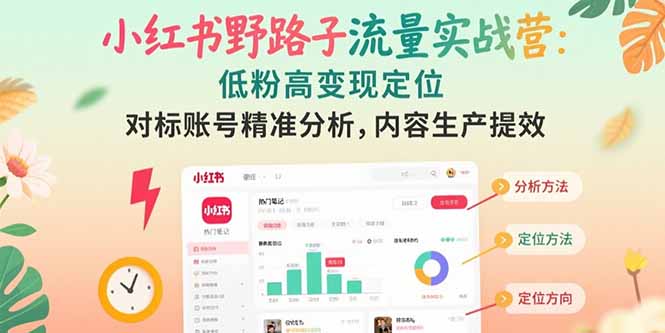 小红书野路子流量实战营:低粉高变现定位 对标账号精准分析 内容生产提效-项目吧
