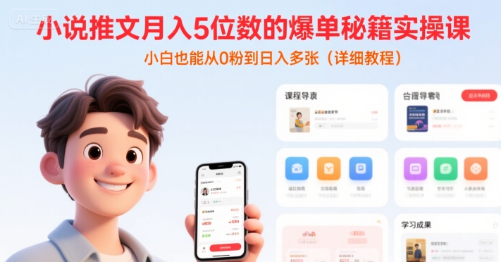 小说推文月入5位数的爆单秘籍实操课，，小白也能从0粉到日入多张(详细教程)-项目吧