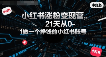 小红书涨粉变现营,21天从0-1做一个挣钱的小红书账号-项目吧