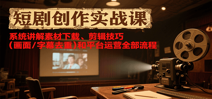 短剧创作实战课,系统讲解素材下载、剪辑技巧(画面/字幕去重)和平台运营全部流程-项目吧