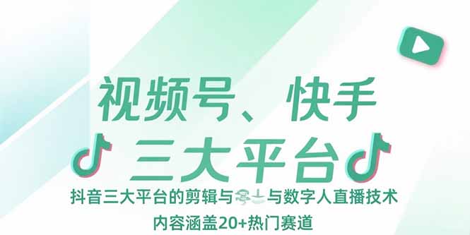 视频号、快手、抖音三大平台的剪辑与数字人直播技术,内容涵盖20+热门赛道-项目吧