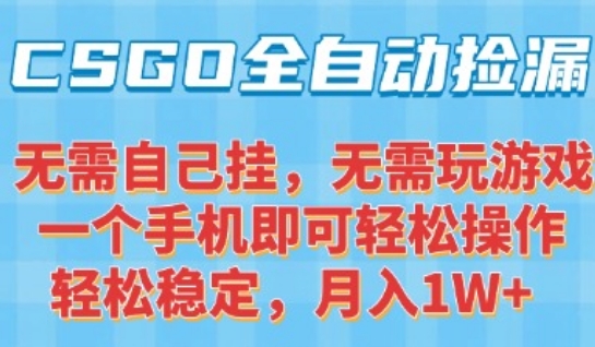 CSGO自动捡漏项目,最新独家玩法,一个手机可操作,新手小白轻松月入1W+,操作简单易上手【揭秘】-项目吧