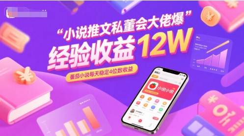 小说推文私董会大佬爆单经验分享收益12W，番茄小说每天稳定4位数收益-项目吧