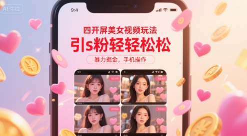 四开屏美女视频玩法,引s粉轻轻松松,暴力掘金,手机操作【揭秘】-项目吧
