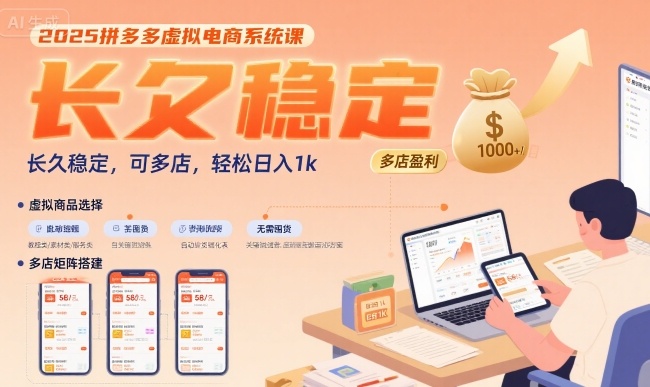 2025拼多多虚拟电商系统课,长久稳定,可多店,轻松日入1k-项目吧