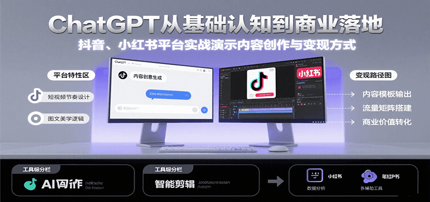 ChatGPT从基础认知到商业落地,实战演示抖音、小红书等平台的内容创作与变现-项目吧
