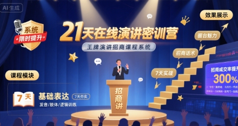 21天在线演讲密训营,王牌演讲招商课程系统-项目吧