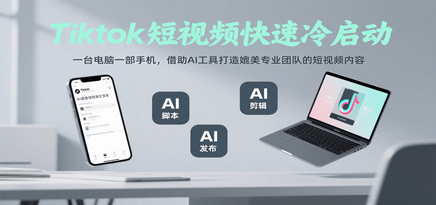 Tiktok短视频快速冷启动,一台电脑一部手机,借助AI工具打造媲美专业团队的短视频内容-项目吧