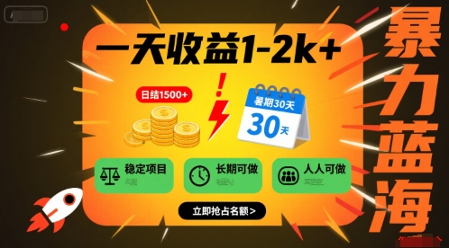 一天收益1-2k+ 稳定项目,暑期暴力蓝海项目,长期稳定,人人可做【揭秘】-项目吧