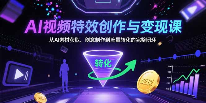 AI视频特效创作与变现课:从AI素材获取、创意制作到流量转化的完整闭环-项目吧
