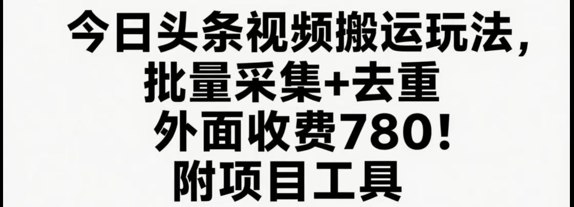 今日头条视频搬运玩法,软件一键去重,轻松日入500+附项目工具-项目吧