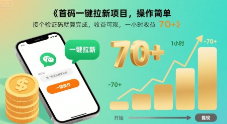 首码一键拉新项目,操作简单,接个验证码就算完成,收益可观, 一小时收益70+【揭秘】-项目吧