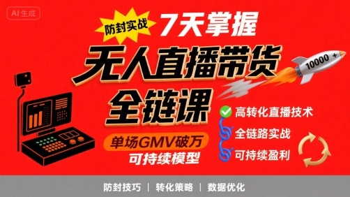 无人直播带货全链防封实战课,7天掌握高转化直播技术,实现单场GMV破万可持续模型-项目吧